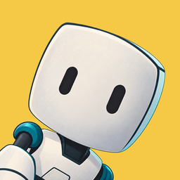Rob app icon: a white robot with a square head on a yellow background